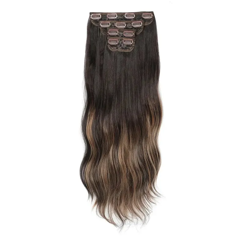 4Pcs/Set 11 Clips 22 Inches 220g Beach Waves Clip in Hair Extensions Sandy Blonde Champagne Heat Resistant Synthetic Hairpiece — image 22