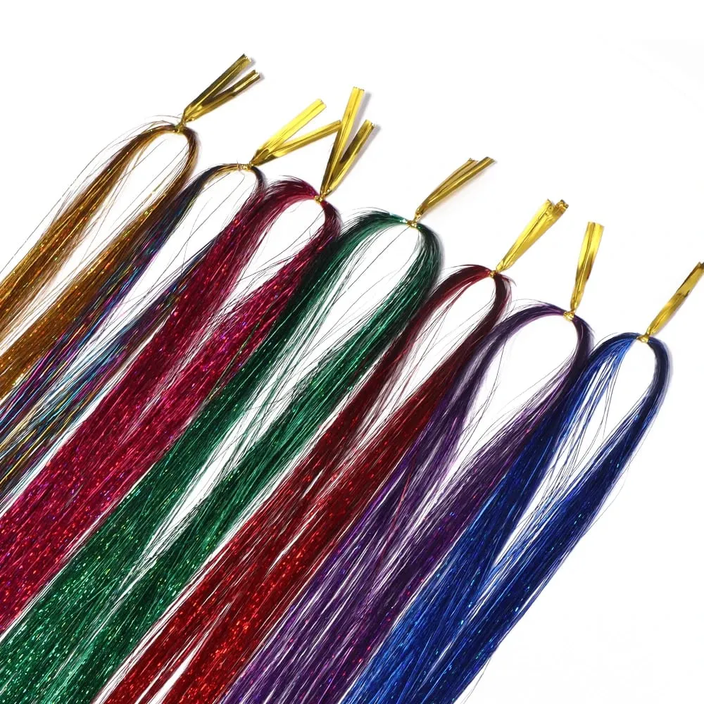 3pcs/pack 120cm Multicolor PET LLaser Hair Tinsel Strands Metallic Hair Extensions for DIY Party Cosplay Hair Decor Accessories — image 4
