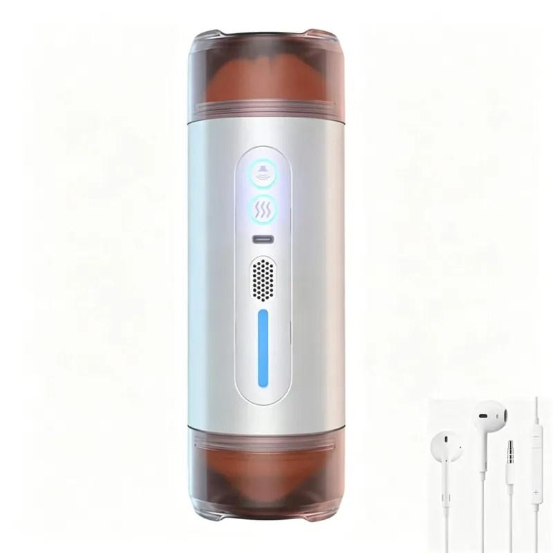 New Automatic Male Realistic Double Penetration Channel Vibration Deep Throat Vagina Heating Voice Pocket Cat Adult Sex Toy
