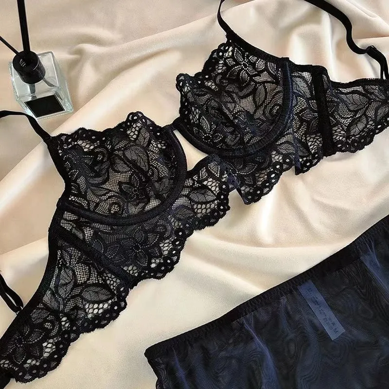 Sexy Cut-out Push-up Lace Thin Lingerie Set Women Evening Daring Fantasy Hot Ultra-light French Bra Underwear For Large Busts — image 8