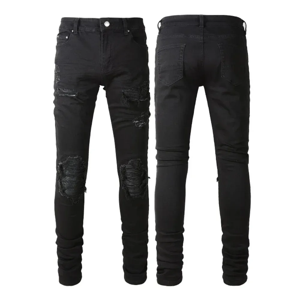 Erkekler için sıska delik kot Vintage kalem pantolon düz ayak bileği uzunlukta pantolon yıkanmış sıkıntılı denims 2024 sonbahar streetwear