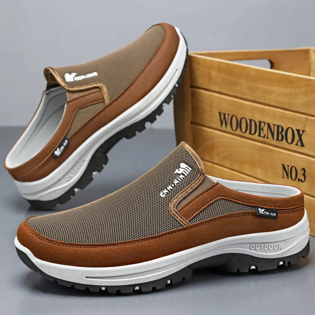Men's shoes casual cloth shoes breathable lazy shoes toe caps outdoor sports half shoes — image 4