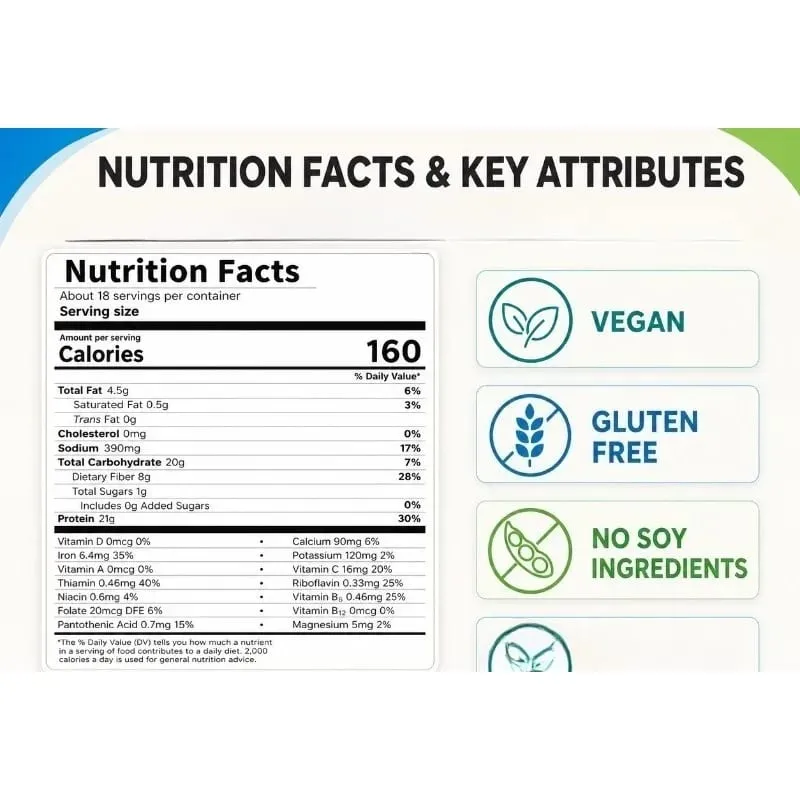 Vegan Protein Powder 21g Plant Based Protein 8g Prebiotic Fiber No Lactose Support Daily Nutritional Health 2.02 Lb — image 4
