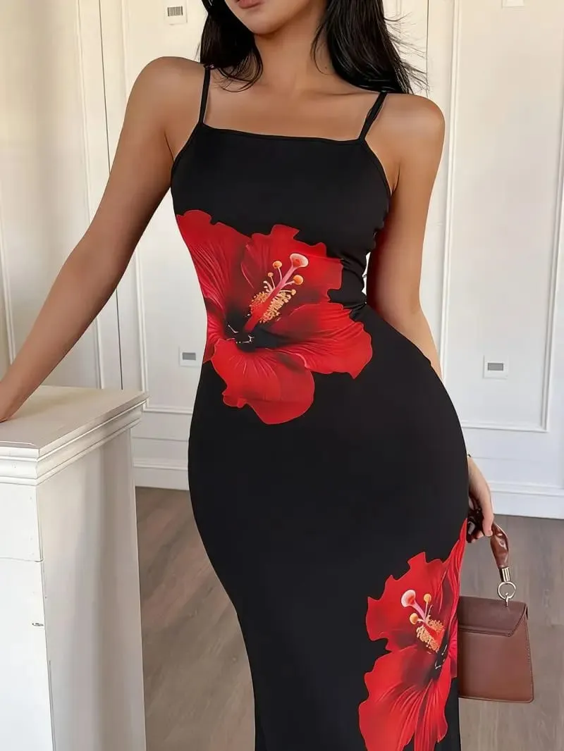 Slim Fit Thin Strap Camisole Long Dress Waist Cinching Slimming Temperament Hip Hugging Gown for Women — image 2