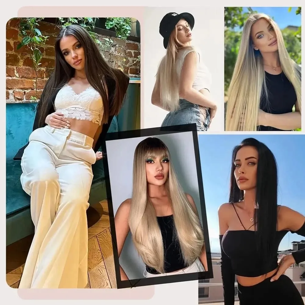 24 Inches Long Synthetic Hairpieces for Women 6Pcs Medium Brown Blonde Highlights Clip In Natural Thick DIY Styling Fiber Hair — image 7