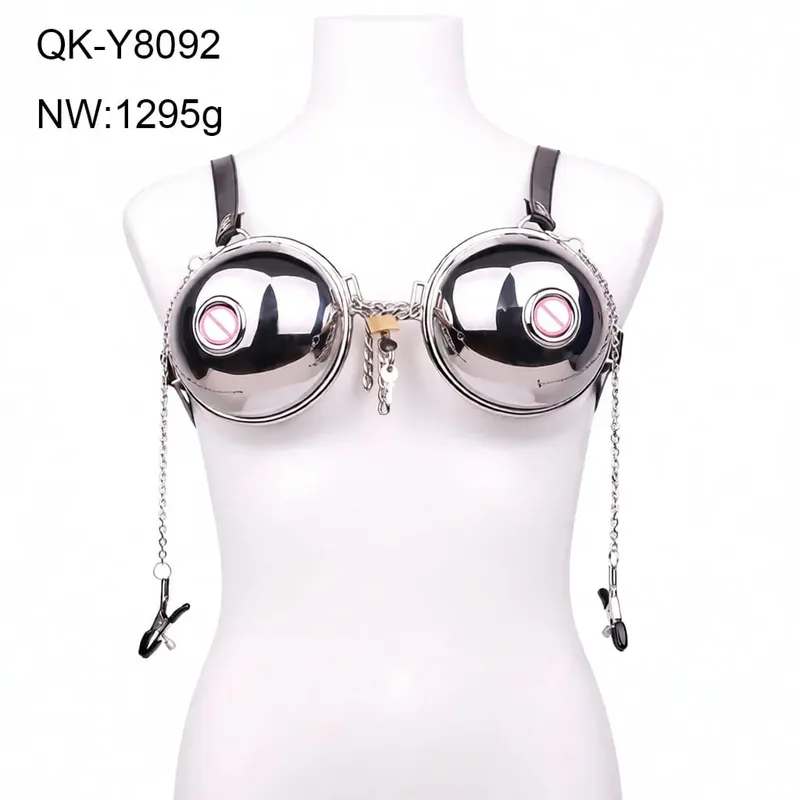 Wearable Metal Erotic Bra Sex Chest Hood Heavy-duty Breast Binder Chest Cover Nipple Massager Nipples Teating For Women Men