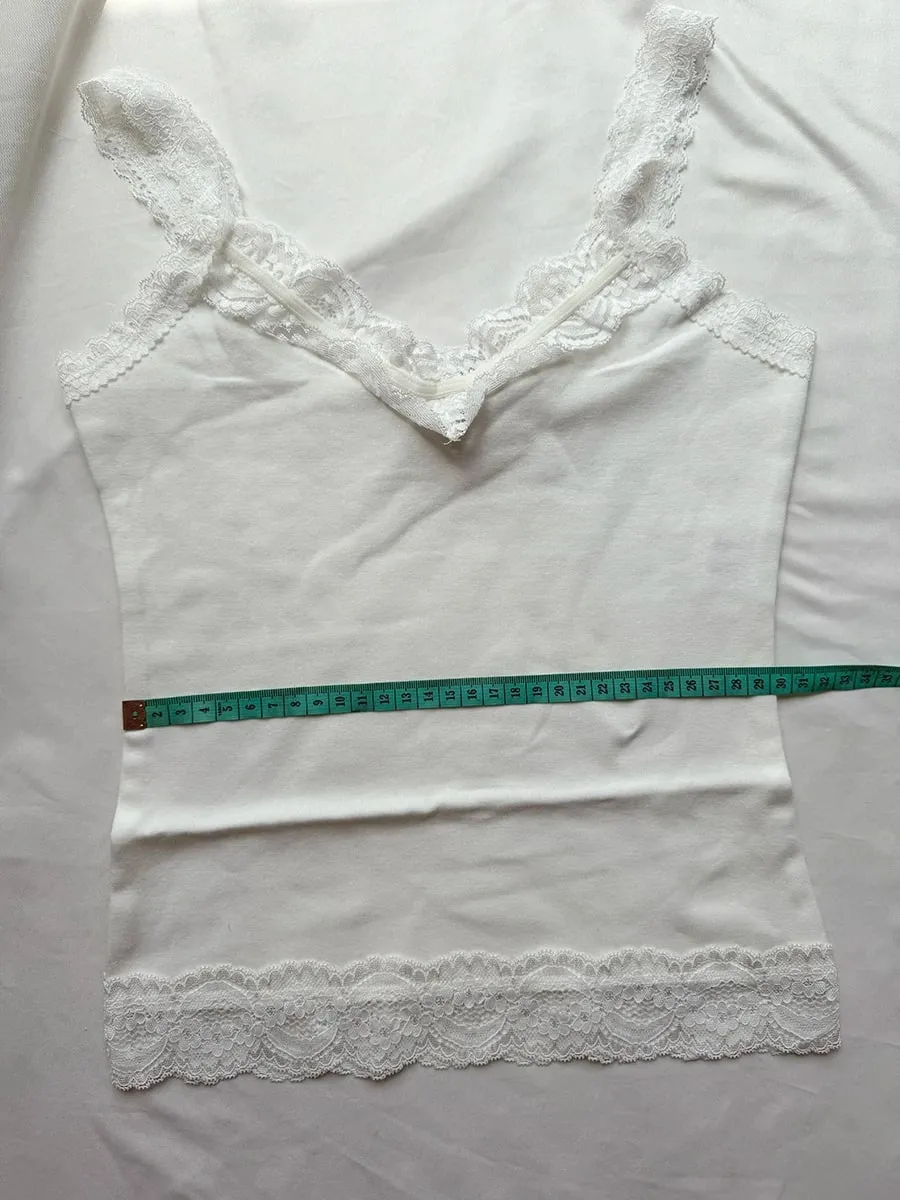 Süße Spitze Patchwork Schlank Tank Tops Frauen Sommer Weiß Sexy Einfache Baumwolle Weiche Ärmellose Westen Weibliche Vintage Chic Y2K Leibchen — image 9