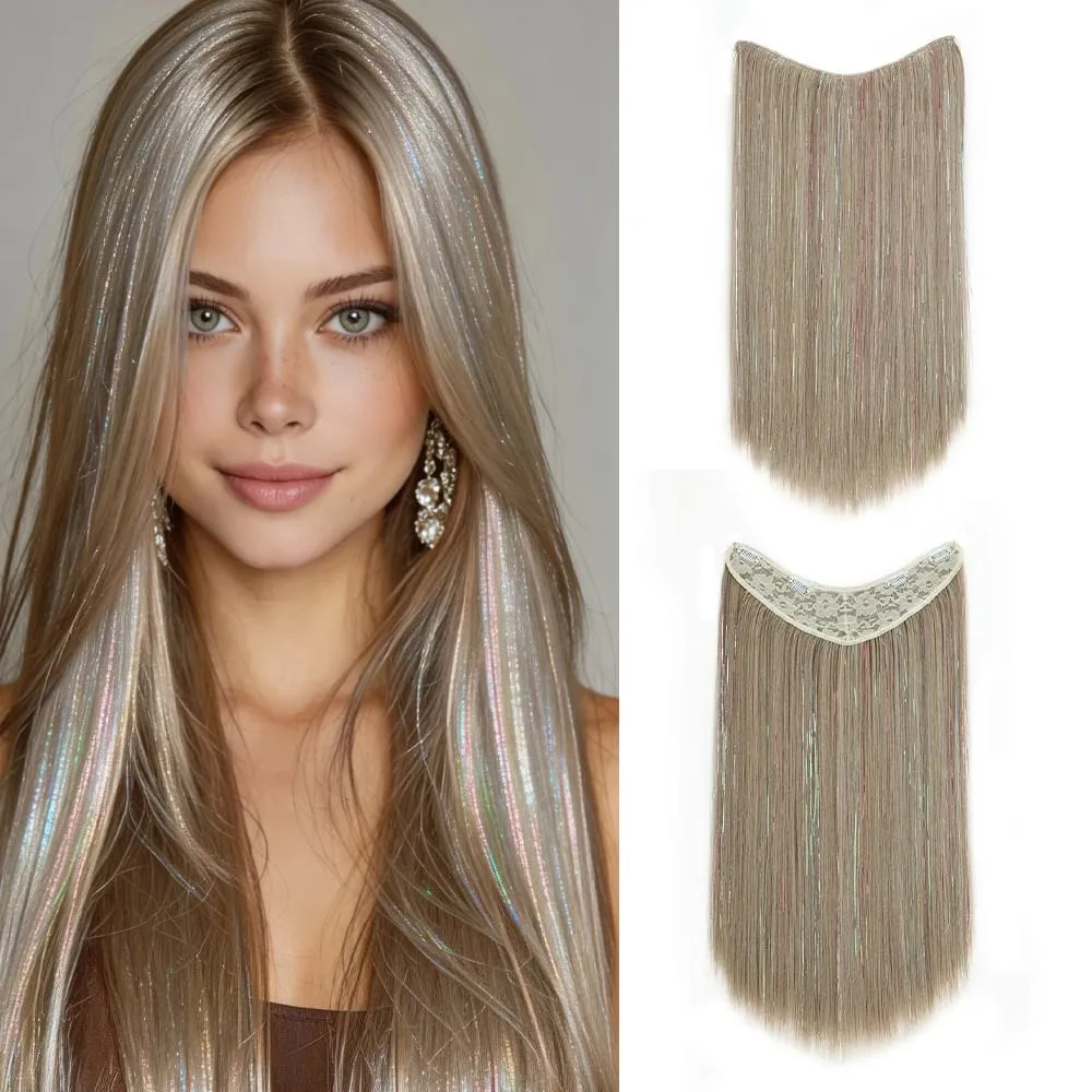 24Inch Long Straight Synthetic Clip‑in Hair Extensions Glitter Laser Tinsel Hair High‑Temp Fiber Shiny Hairpiece for Women Daily — image 2