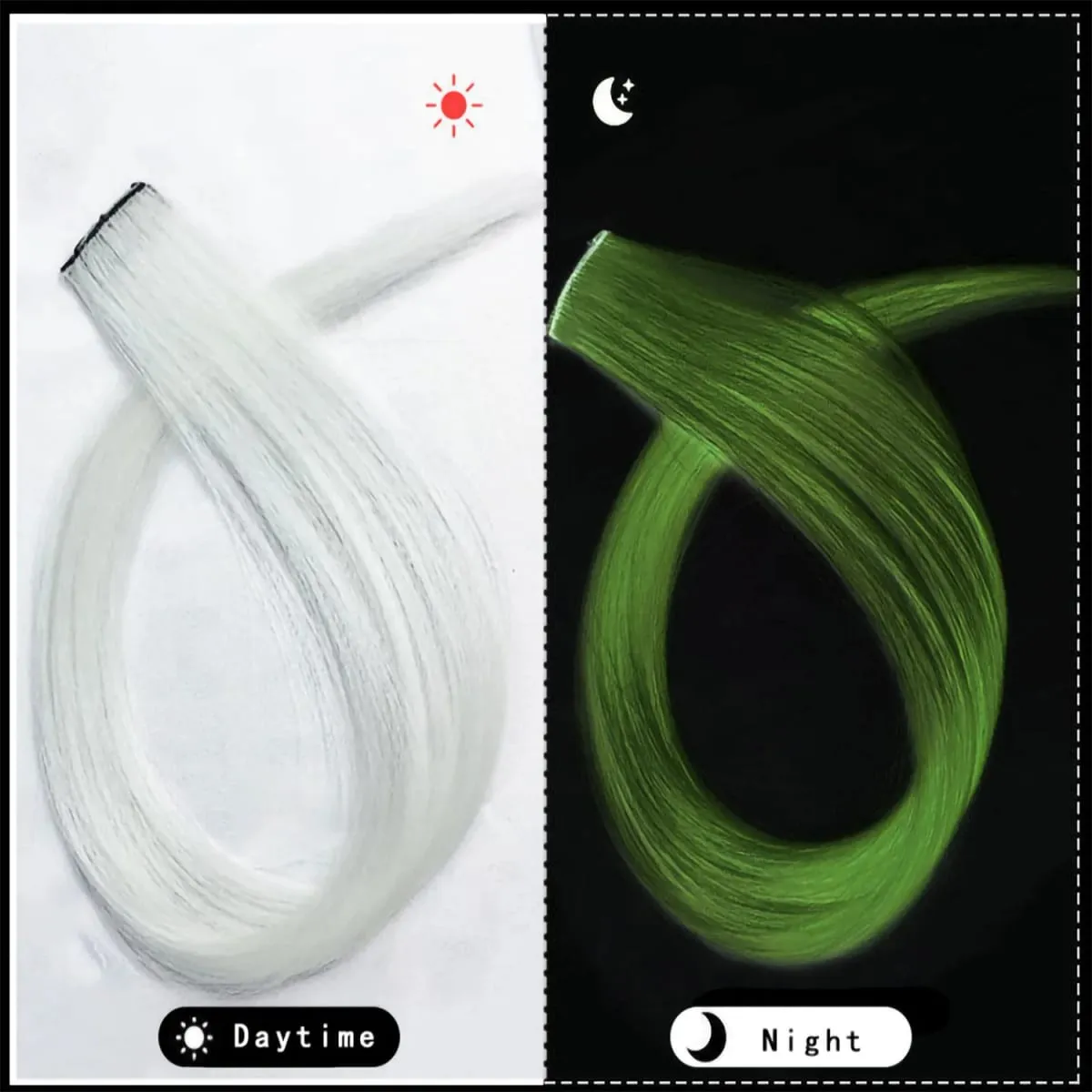 20 Inch Glow in the Dark Hair Extensions Clip Luminous Colored Hairpieces Party Rainbow Hair Clips Synthetic Straight Wig