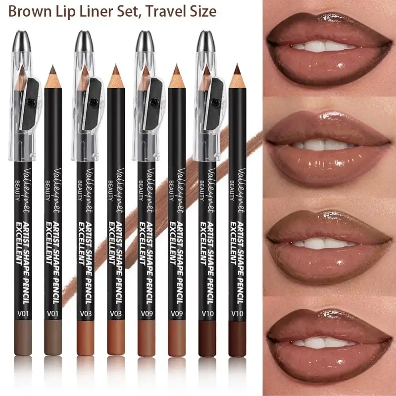 4 Piece Brown Shades Lip Liner Set Matte Waterproof Compatible with Various Lip Glosses and Lipsticks Portable Bag Size — image 2