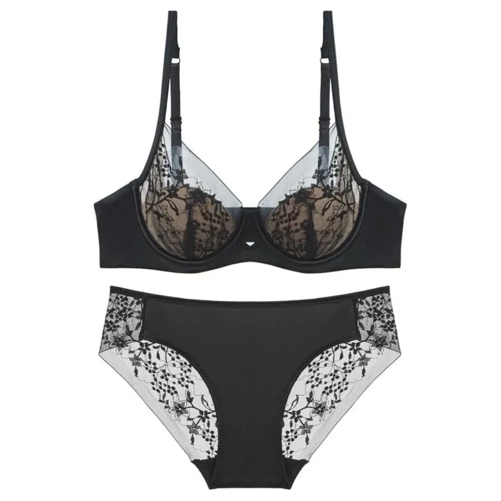 Lace Lingerie Set Thin Cup Minimizer Bra Panty Kit Comfort Full Coverage Intimates For Big Bust Festive Daily Women Underwear — image 7