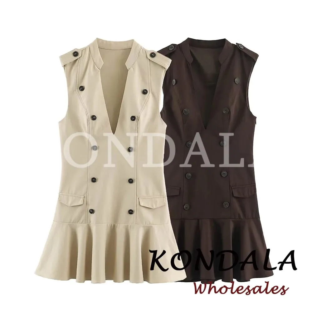 Chic Solid Fashion 2026 Women Mini Dress Autumn Holiday Zipper Ruffles Sleeveless Dresses Elegant Female Slim Vestidos — image 4