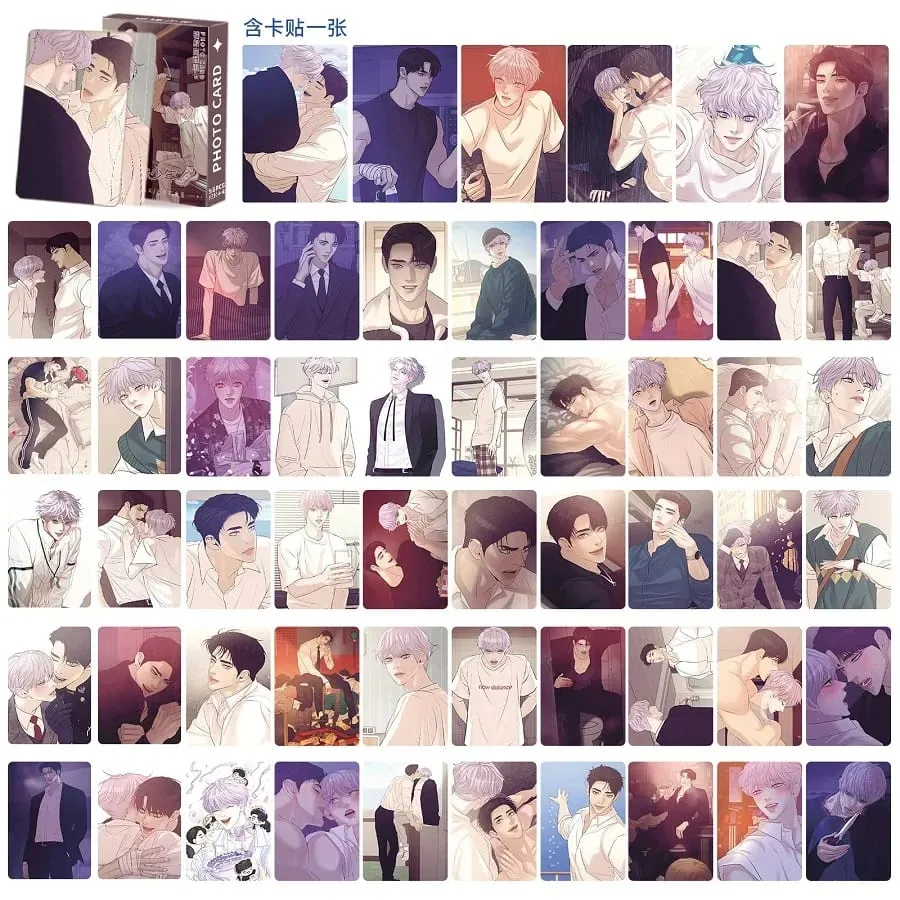 Conjunto de cartões fotográficos holográficos Manhwa coreano de 55 peças - Jooha & Dooshik Cartões LOMO colecionáveis, presente perfeito para fãs
