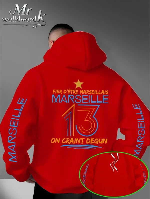 Men Marseille 13 City Graphic Hoodie Multi‑Print Sleeve Back Letter Hooded Sweatshirt Autumn Winter Fleece Loose Hoodie — image 4
