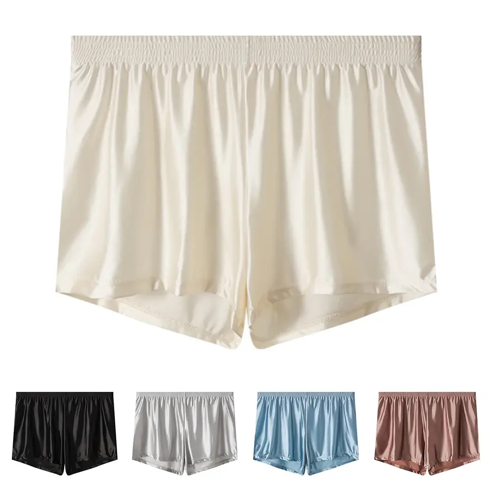 1pc hommes glace soie lisse solide Boxer Shorts culottes L-3XL grande taille vêtements de nuit amples sous-vêtements troncs sans couture confortable vêtements de nuit