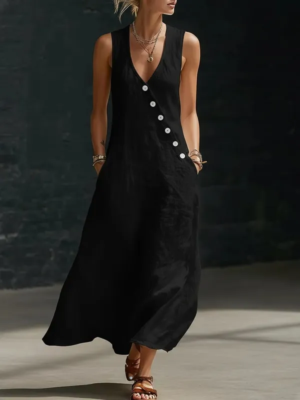 2026 Casual Sleeveless Loose Maxi Dress Women Summer Fashion Solid Color V-neck Holliday Elegant Long Dresses — image 9