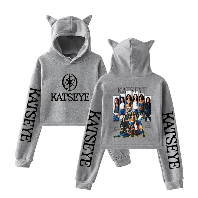 Harajuku Fashion Streetwear Girls Hoodie KATSEYE New Street Style Cat Ear Crop Tops Pullover Girl Vintage Gothic Y2k Sweatshirts — image 3