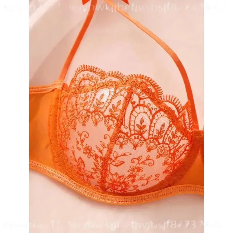 Sexy Orange Lace Lingerie Set Women Push Up Bra and Panty Butterfly Bow Underwear Female Intimates Sleepwear ZA824057 — image 5