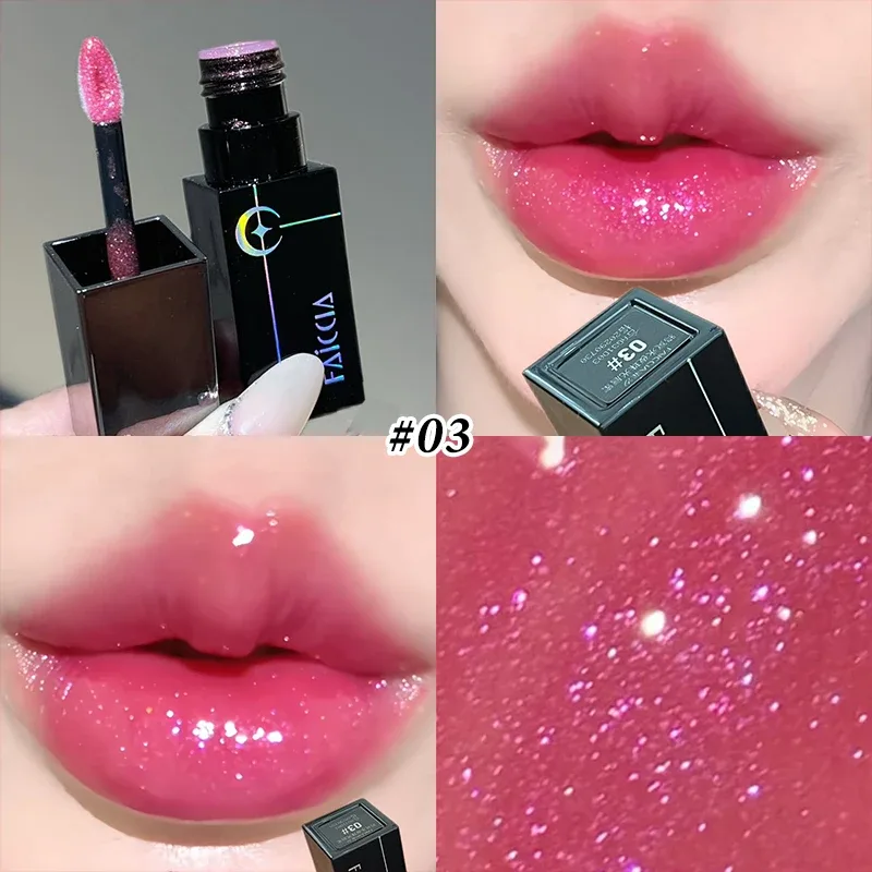 8 barev Glitter Watery Lip Gloss Diamond Perleťová metalická rtěnka Trvalá hydratační nelepivá Halloween party make-up