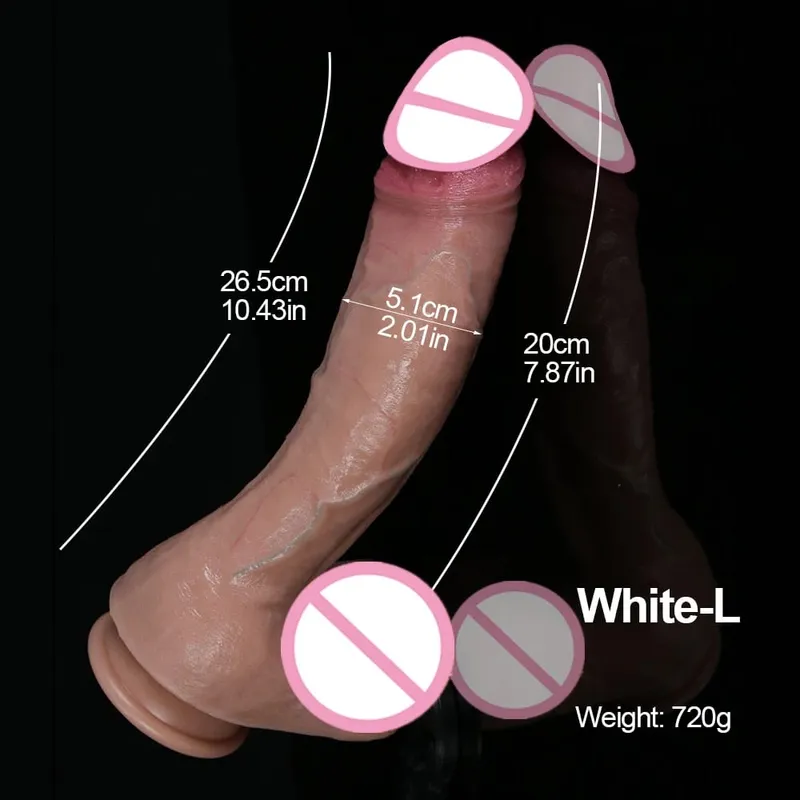 XXL Wihte Silicone Realistic Dildo Soft Dick Suction Cup Penis Anal Sex Toys Women G-spot Stimulator with Curved Shaft and Ball — image 9