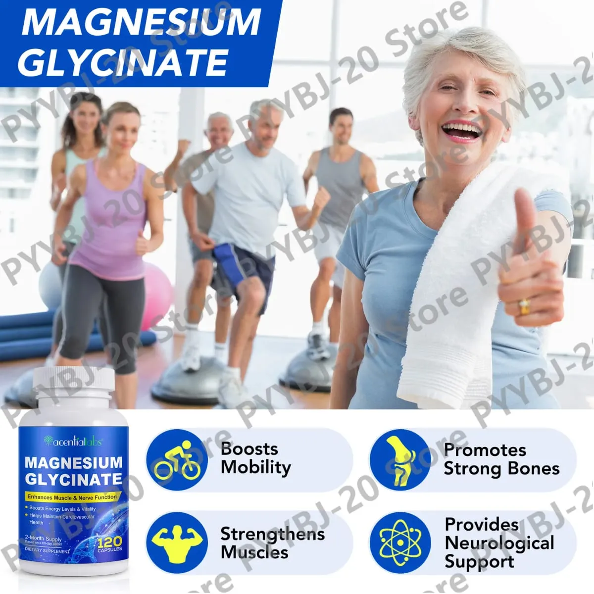 Acentiallabs Magnesium Glycinate 120 Capsules - Pure Organic Vegetarian Supports Bone Health Sleep & Muscle Nerve Support — image 4