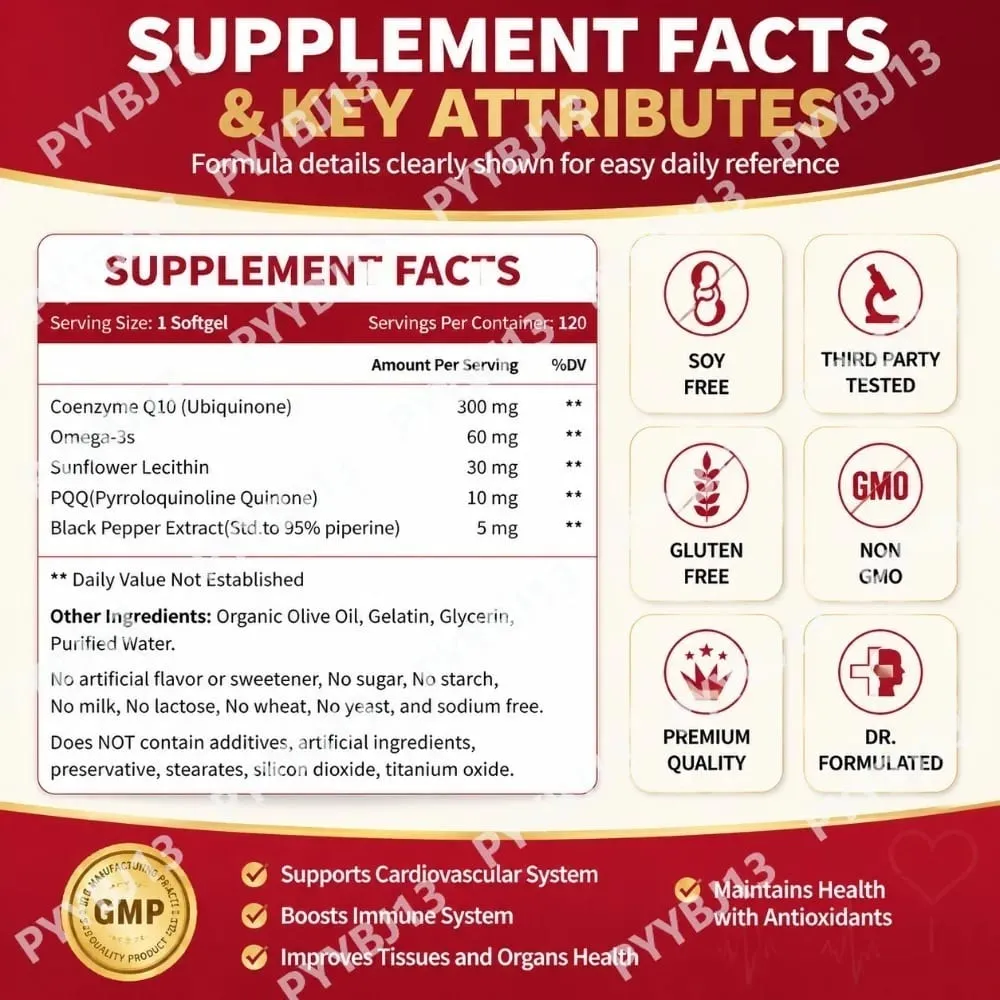 CoQ10 400mg Softgels with PQQ - High Absorption Coenzyme Q10 for Heart Health Energy & Immune Support Non-GMO Gluten Free 60ct — image 4