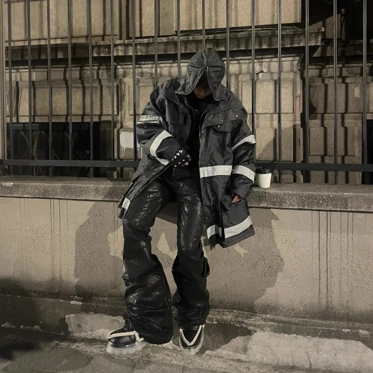 Vintage batikovaný povlak Černé džíny Slim Fit Flare Pružnost Strečová stuha Y2k Streetwear Neformální džíny Skinny Bell Bottom — image 5