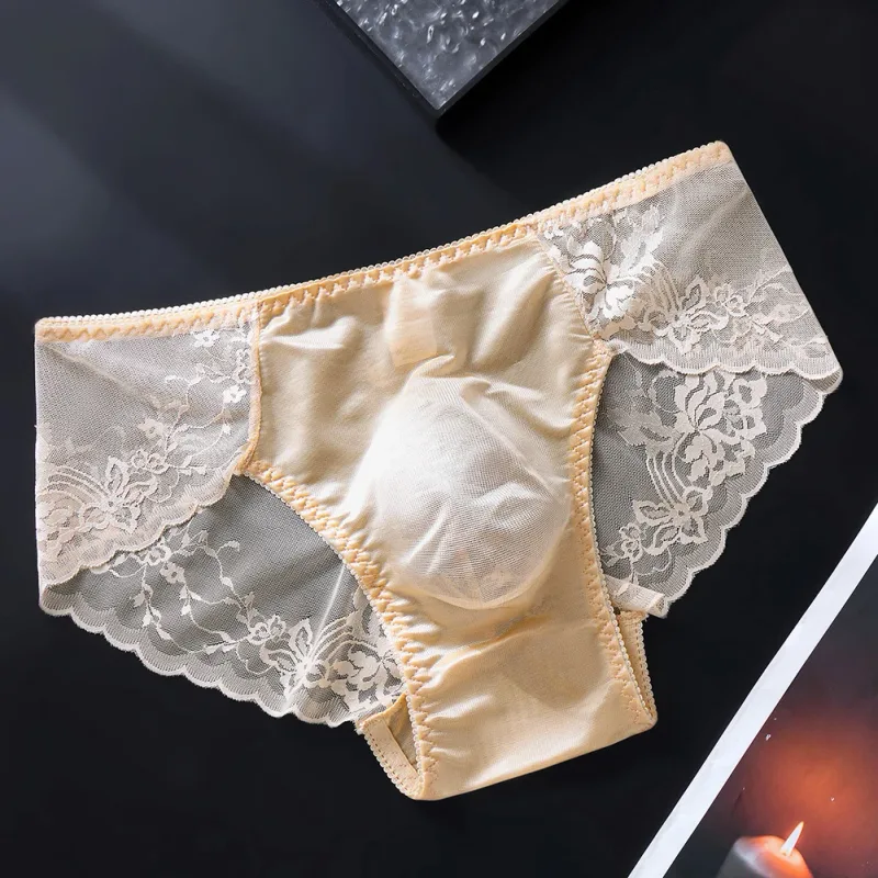1pc Men Lace Seamless Ice Silk Briefs Ultra-thin Underwear 3D Bulge Pouch Low Waist Gay Panties Breathable High Elastic Lingerie — image 8