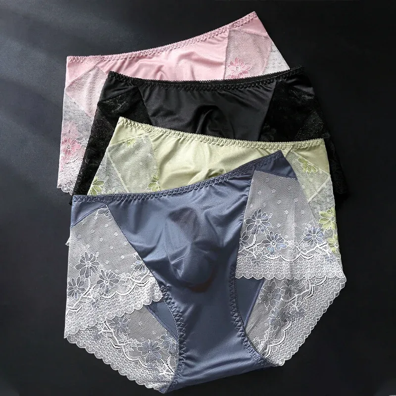 Men Satin Ice Silk Triangle Underwear 3D Pouch Low‑Waist Briefs Side Lace Breathable Soft Sexy Male Plus Size Intimate Shorts — image 13