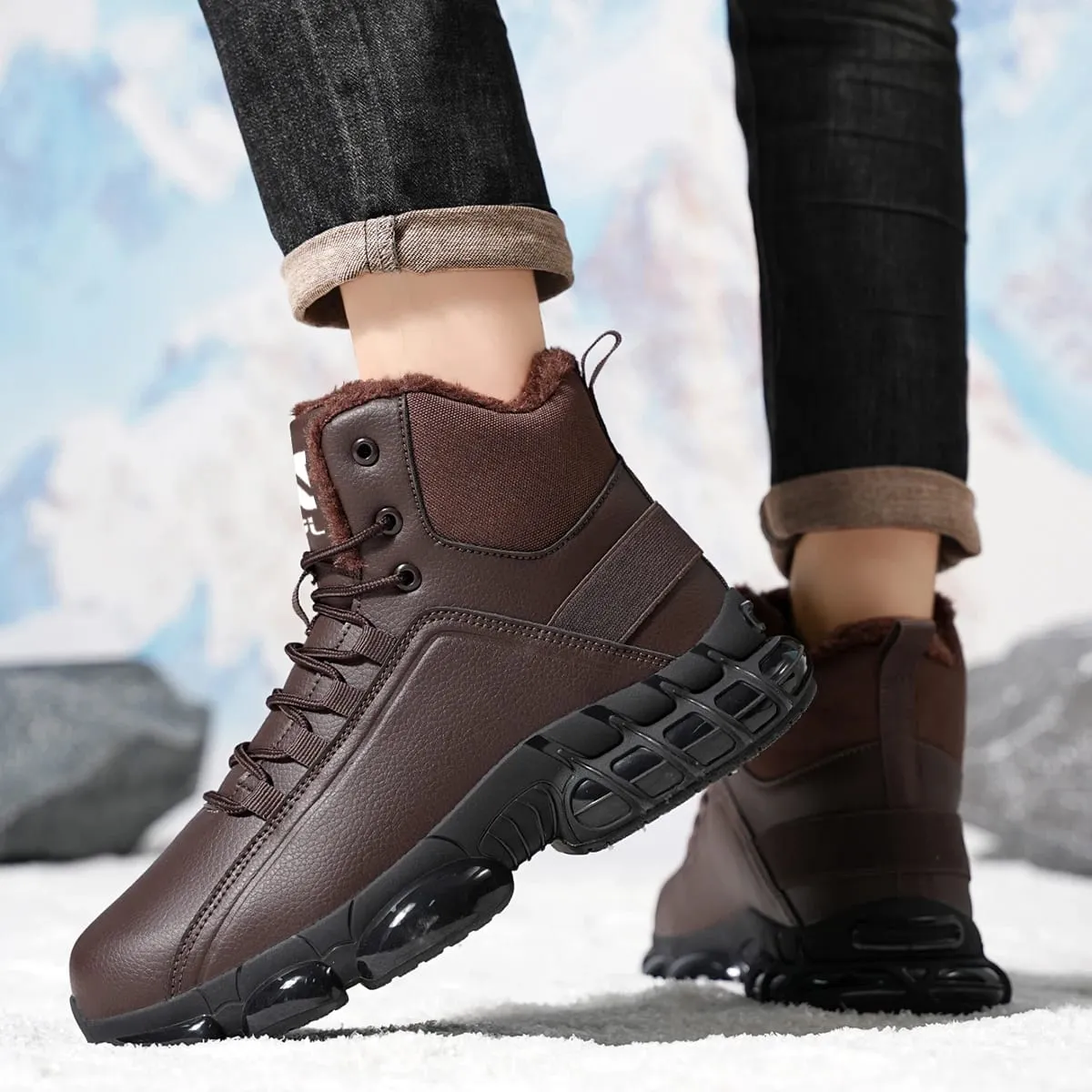 Men Autumn Winter High‑Top Fleece‑Lined Snow Boots Warm Casual Sneakers Non‑Slip Outsole for Hiking Outdoor Snow‑Day Activities — image 6