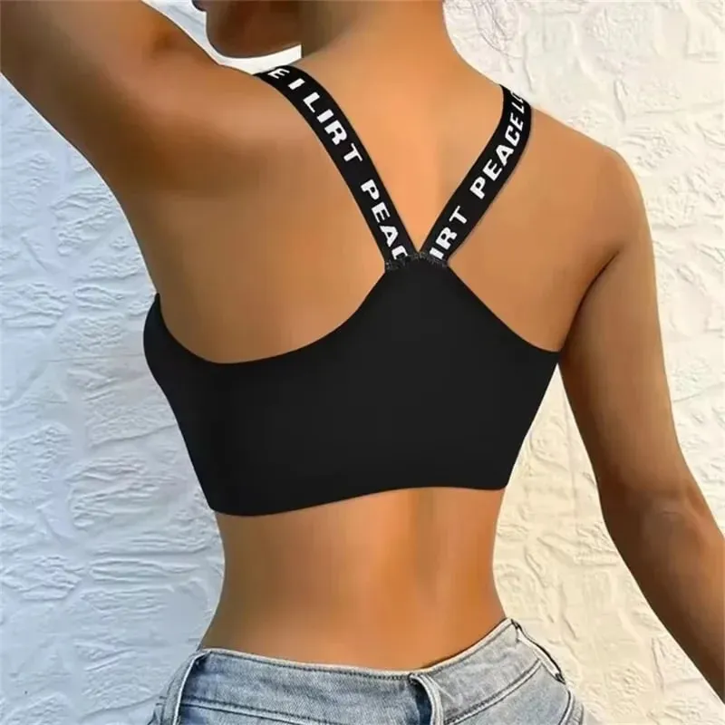 Comfortable Workout Activewear Without Underwire Sports Underwear Women Yoga Fitness Seamless Crop Top Wide Letter — image 3