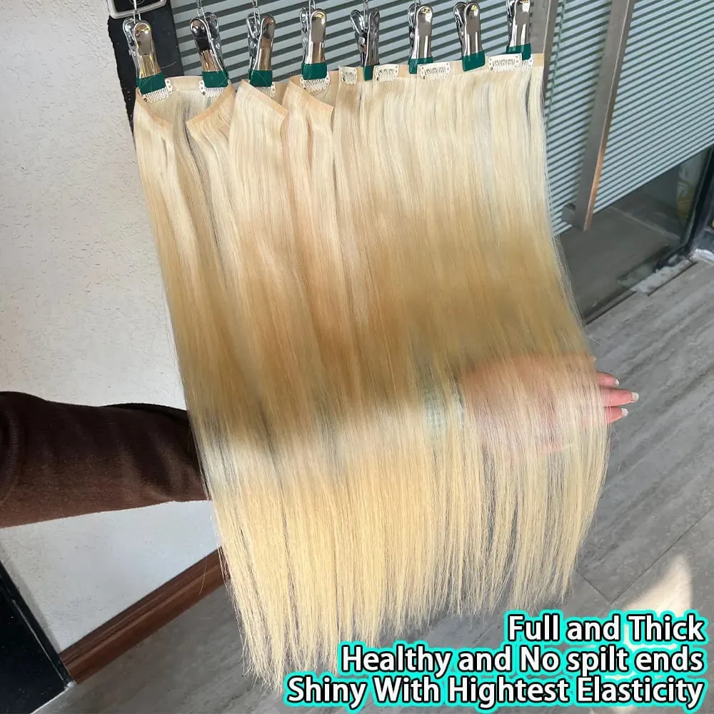 #613 Blonde Clips In Hair Extensions Human Hair Straight Natural Hair Extensions Feel Soft Hairstyle 100g/Bundles For Women — image 3