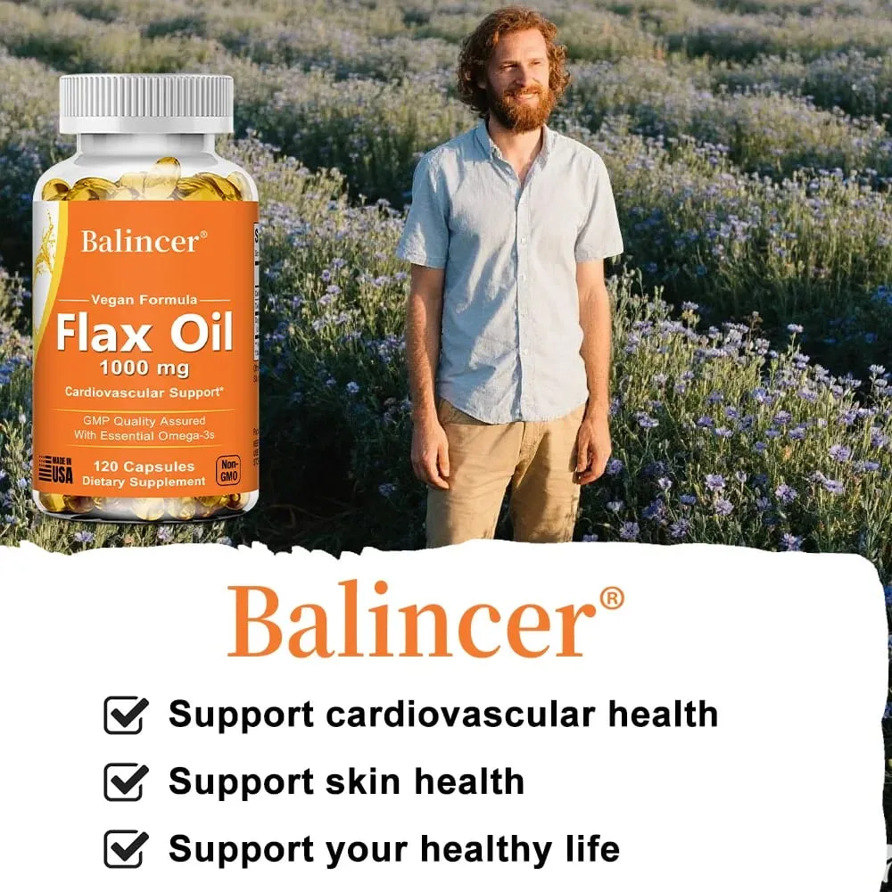 Flaxseed Oil 1000mg + Omega-3 Capsules Plant-Based Omega 3-6-9 Heart Brain Eye Joint Skin Immune & Cardiovascular Support — image 2