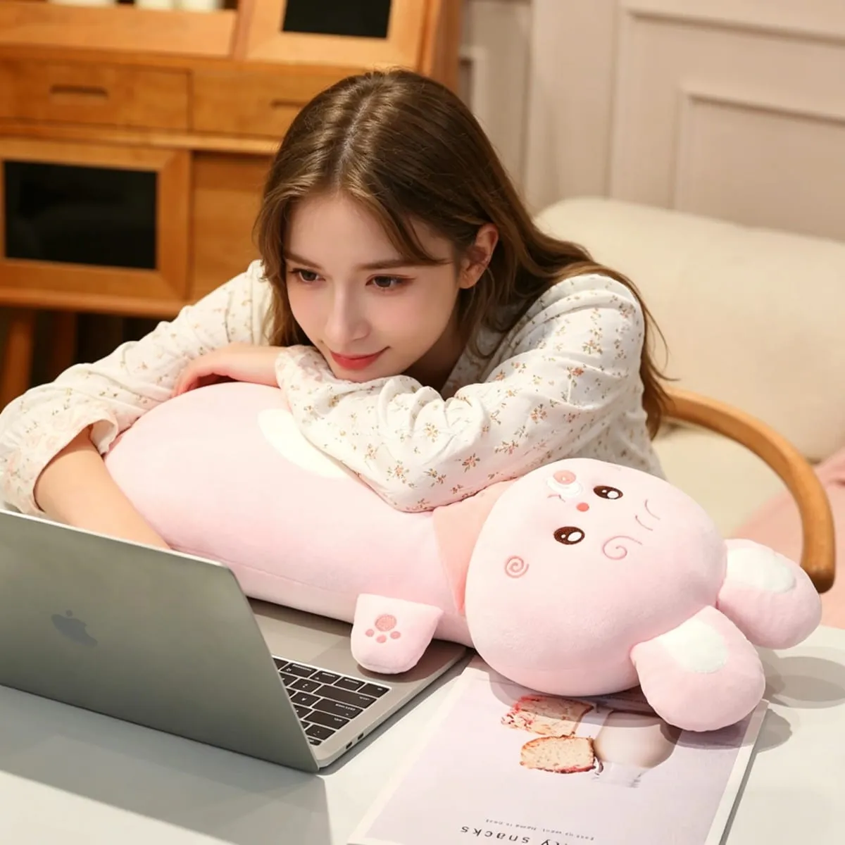Aninimal Plush Pillow 60/80cm Rabbit Pig Bear Stuffed Cushion Kawaii Home Decor Toys Accompany Sleep Toy Birthday Surprise Gift — image 4