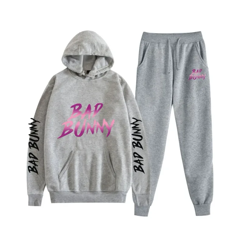 Harajuku Comfortable bad bunny Print Sweatshirt Sweatpants Suit Women's Hoodies+ Trousers Suit Boys/Girls 2 Piece Set Clothes — image 22