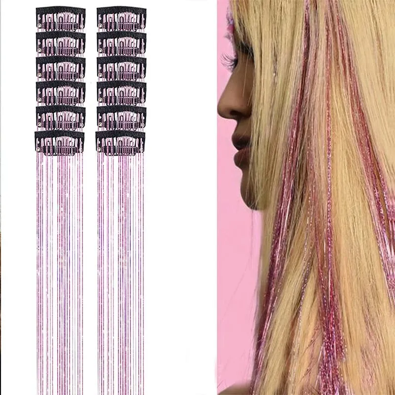 12pcs Per Pack of BB Hair Clips Shiny Metallic Hair Extensions with Clips Synthetic Hair Sparkling Hair Accessories for Women — image 11