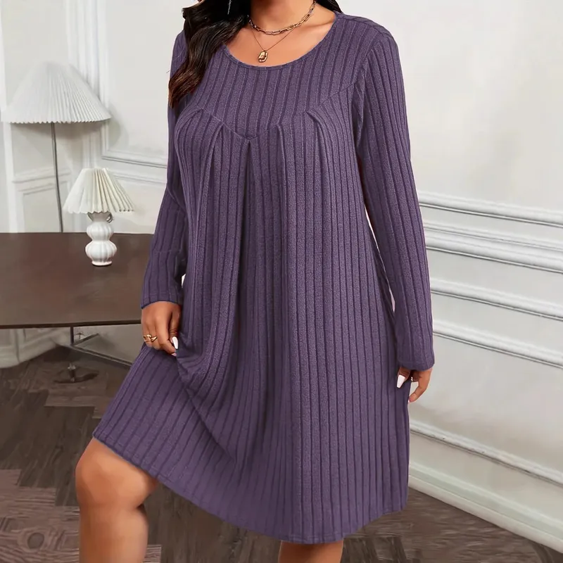 2025 Autumn/Winter Dress Women Fashion Plus Size Long Sleeve Dresses Casual Patchwork Loose Knitted Dress For Women Clothing 5XL — image 3