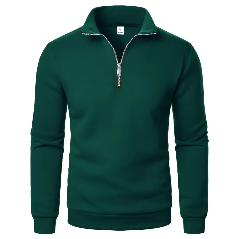 2026 Men Casual Fleece Sweatshirts Tops Men Sport Classic Stand Collar Sweatshirts Men’s Quarter Zip Hoodie Basic Pullover 3XL — image 8