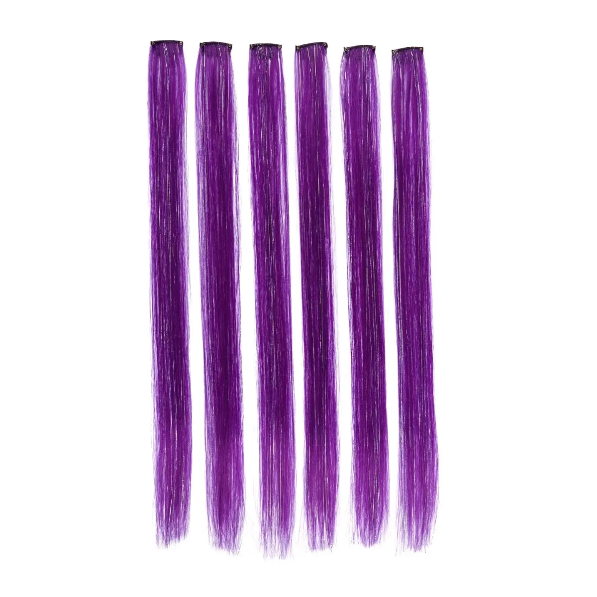 Synthetic 6pcs Clip in Hot Pink Hair Extensions Mix tinsels 22 Inch Colored Hair Extensions 2 in 1 Rainbow Hair — image 13