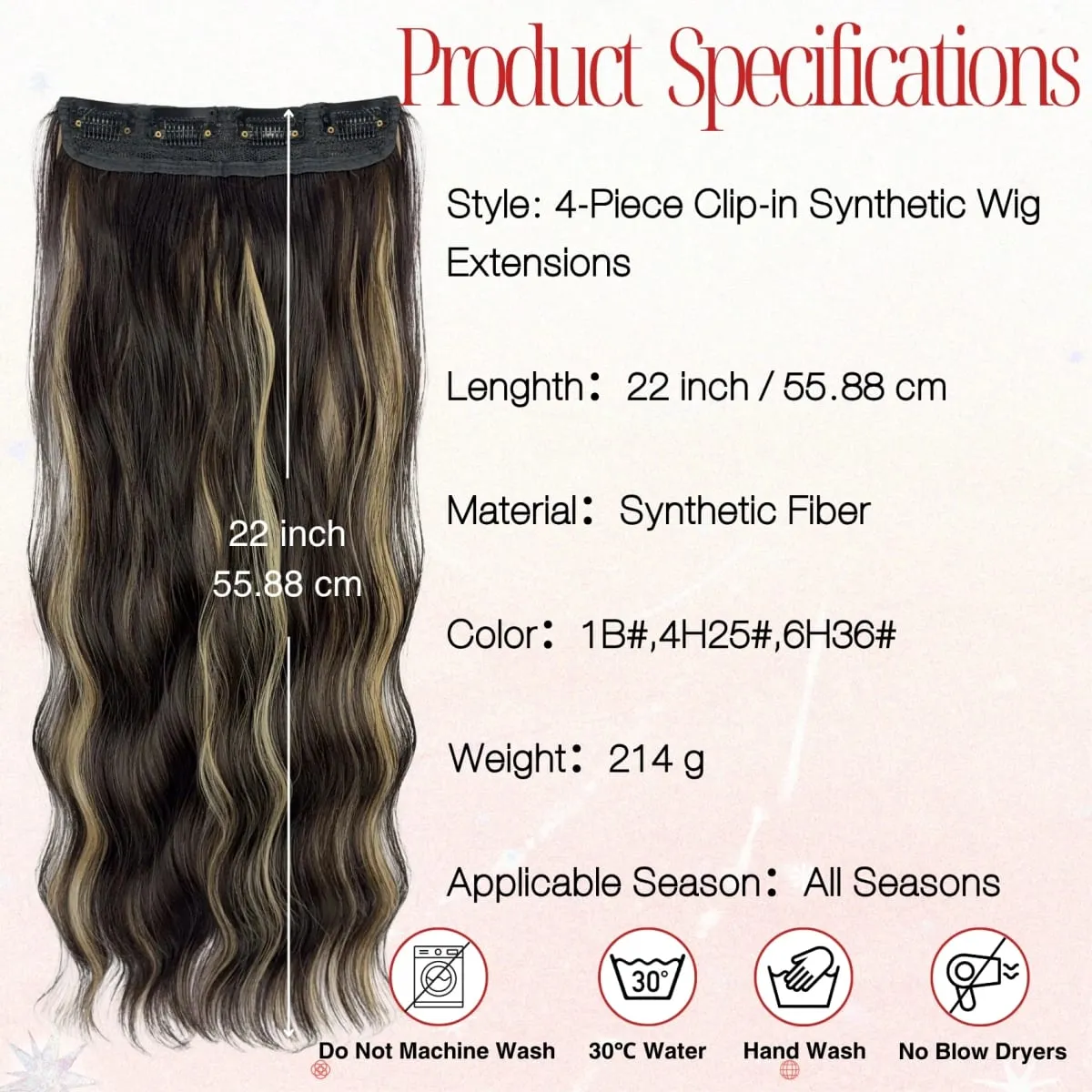 4-Piece Set Women's Synthetic Clip-in Wig Extensions Long Wavy Thick Clip-in Wig Pieces Voluminous Wig — image 3