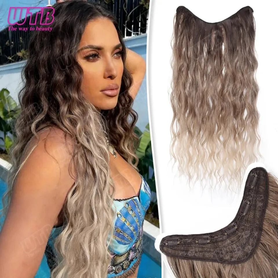 WTB Gradient Color Hair Extensions Synthetic Wig BB Clip Style Water Wave Pattern Suitable for Women's Daily Wear and Holidays
