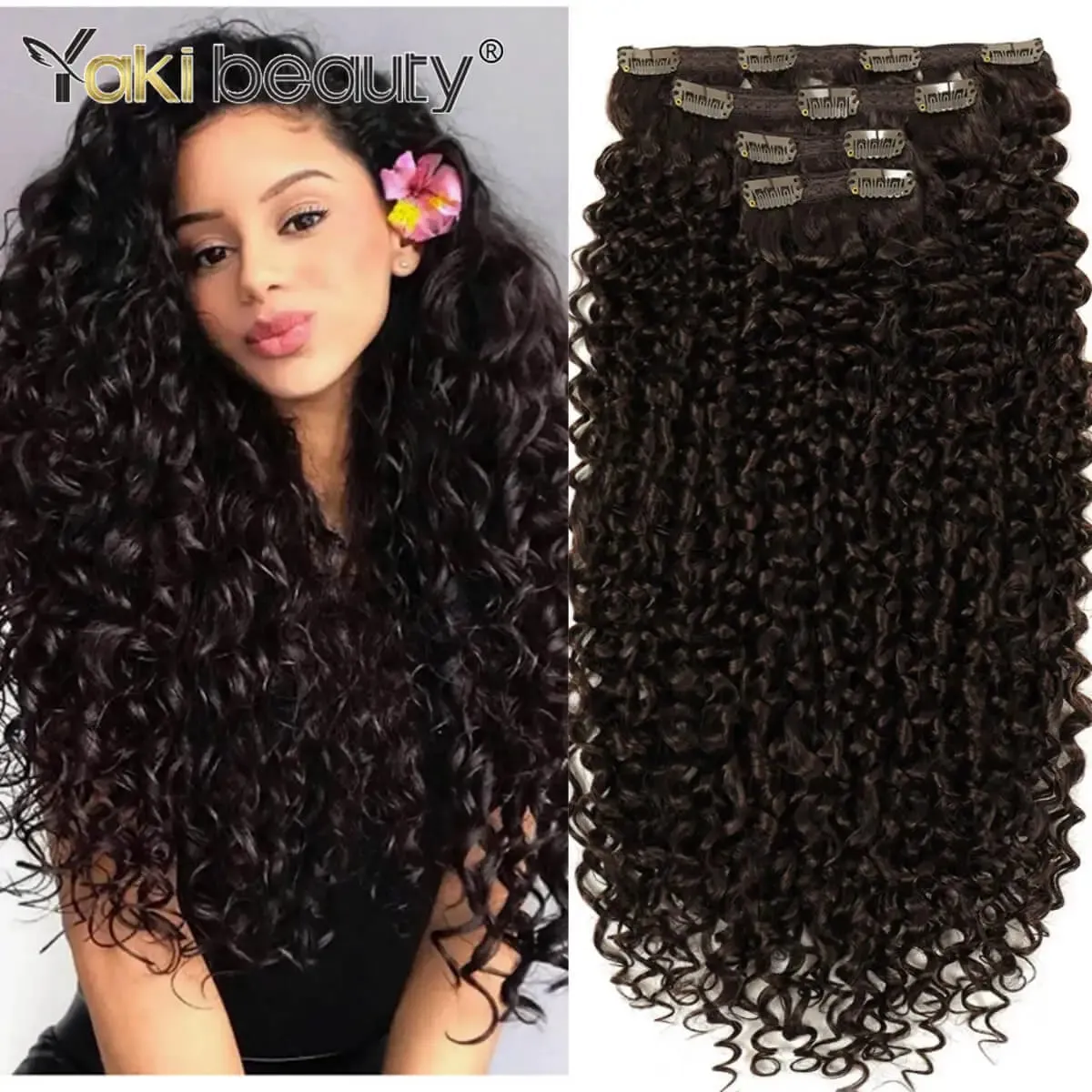 26'' Synthetic Jerry Curly Hair Extensions Double Weft Clip-In Full Head 6PCS/Set Organic Ice Silk Hairpiece Black/Brown 160g — image 9