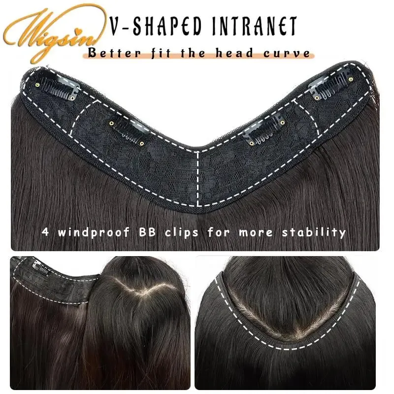 สังเคราะห์ 55 ซม.รูปตัว V Layered 4 คลิปยาวตรงผม EXTENSION ธรรมชาติที่มองไม่เห็น Hairpiece วิกผมสำหรับผู้หญิง