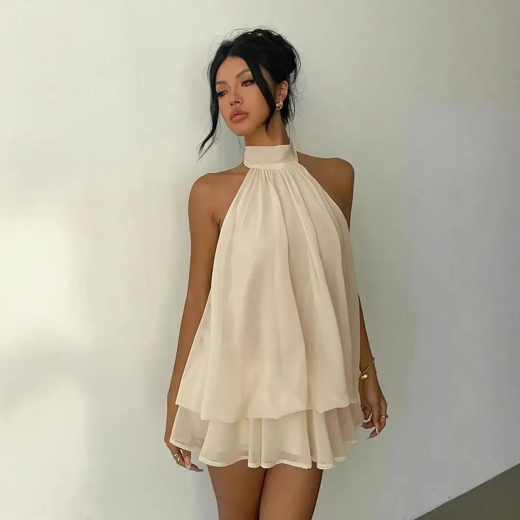 Women's Halter Neck Dress Sweet Backless Tie-Front Chiffon Sheer Mini Skirt Fashion Sexy Y2K Vintage Cute Party Birthday Dress — image 3