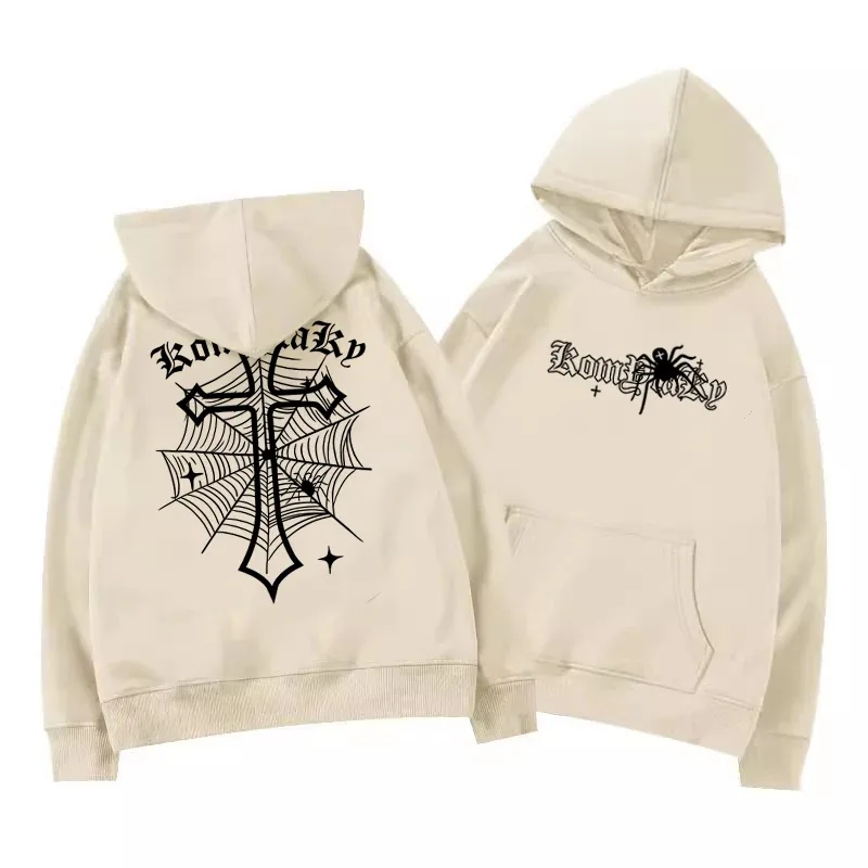 European American High Street Spider Cross Autumn Winter Fleece Warm Hooded Sweatshirt Casual Adult Men Versatile Soft Daily Use — image 5