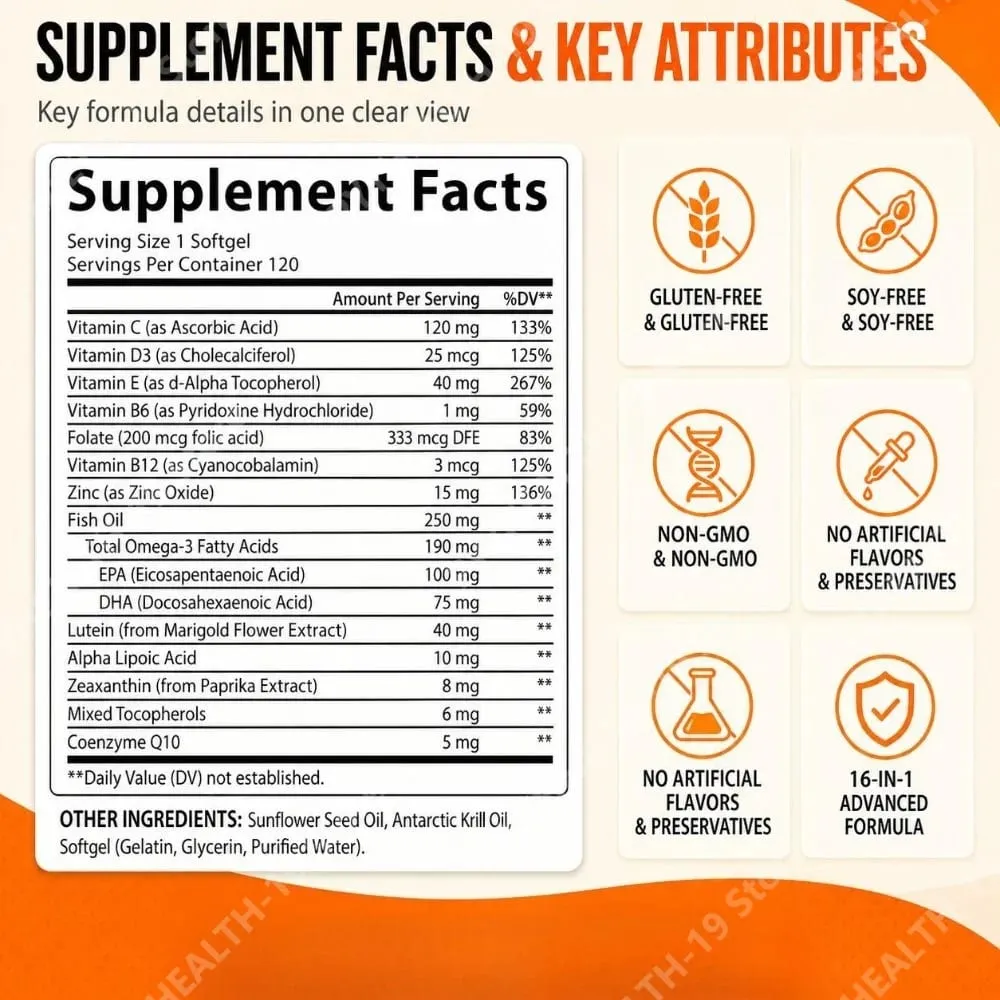 Acentiallabs Lutein Zeaxanthin Softgels 40mg Omega-3 EPA DHA Vitamins For Eye Health & Blue Light Support Adult 120 Count — image 3