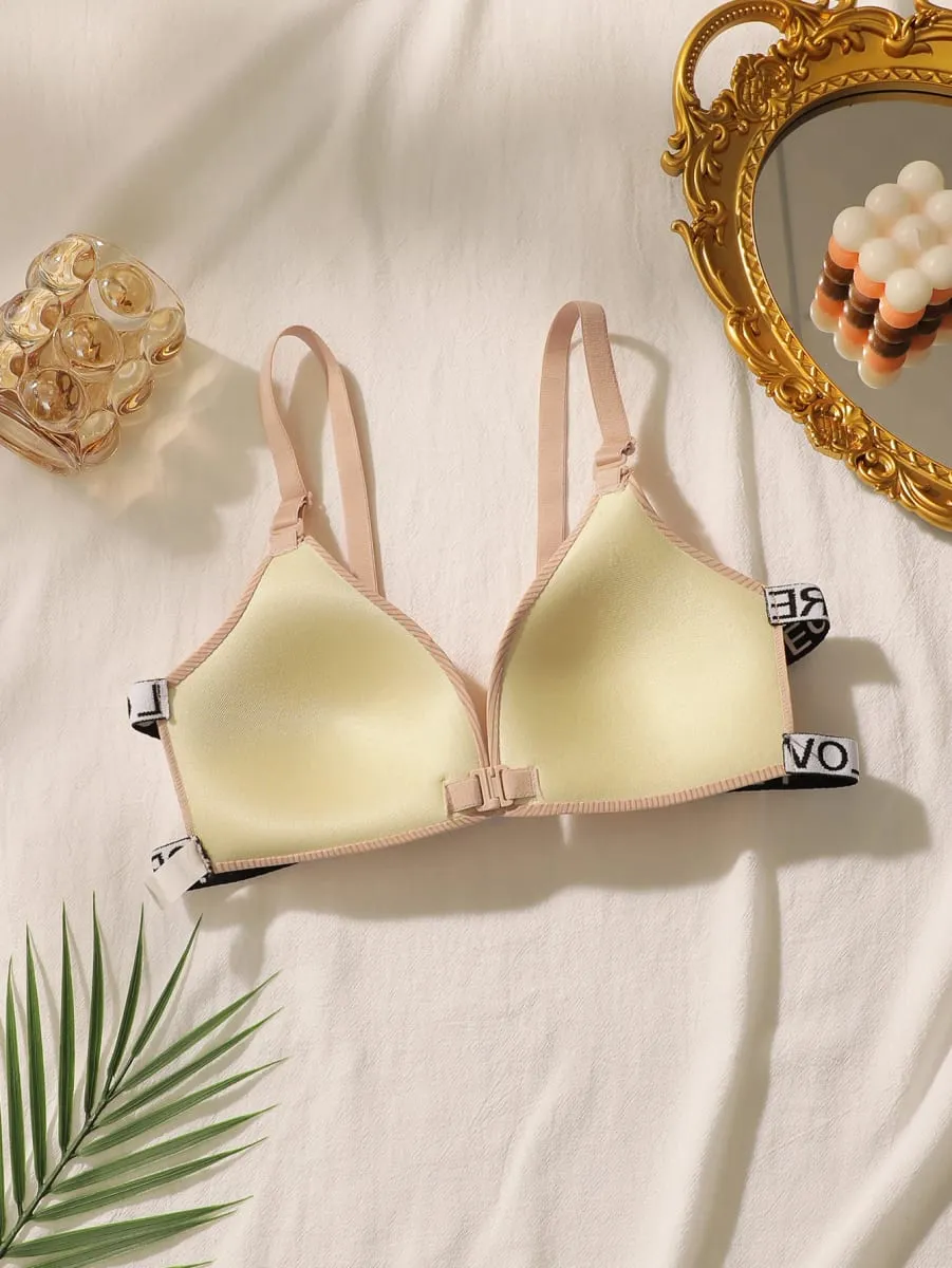 Women's front buckle letter belt underwear set without steel ring gathering push up comfortable close fitting bra set J008 — image 5