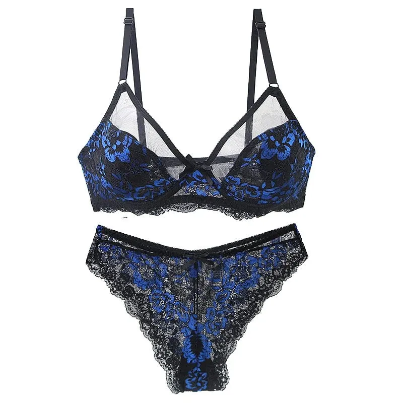 Ultra-Thin Thick Bra Sets 34/75 36/80 38/85 40/90 42/95 44/100 46/105 BCDE Cup Underwear Transparent Embroidery Lace Lingerie — image 4