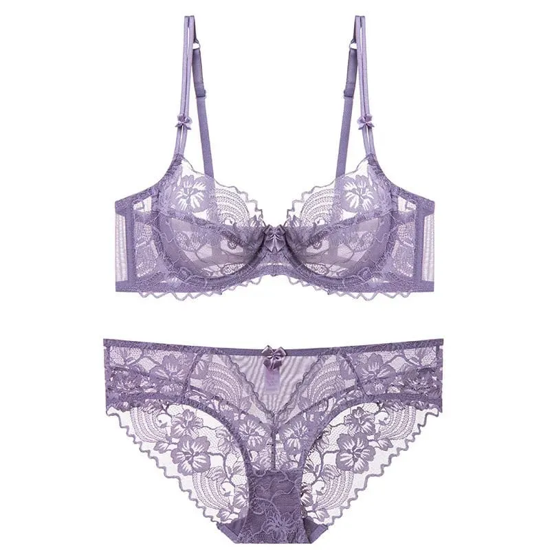 Everyday Lace Lingerie Ultra-thin Breathable Upper Support Anti-sag No Sponge Transparent Bra Set ladies Basic Underwear S-XL — image 10
