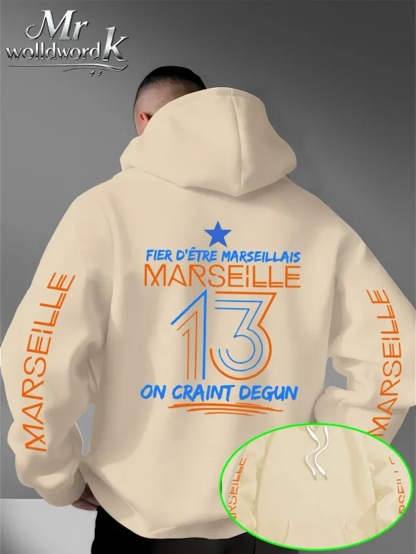 Men Marseille 13 City Graphic Hoodie Multi‑Print Sleeve Back Letter Hooded Sweatshirt Autumn Winter Fleece Loose Hoodie — image 9